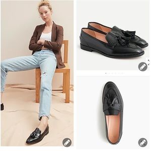 J. Crew Academy black patent leather tassel loafer